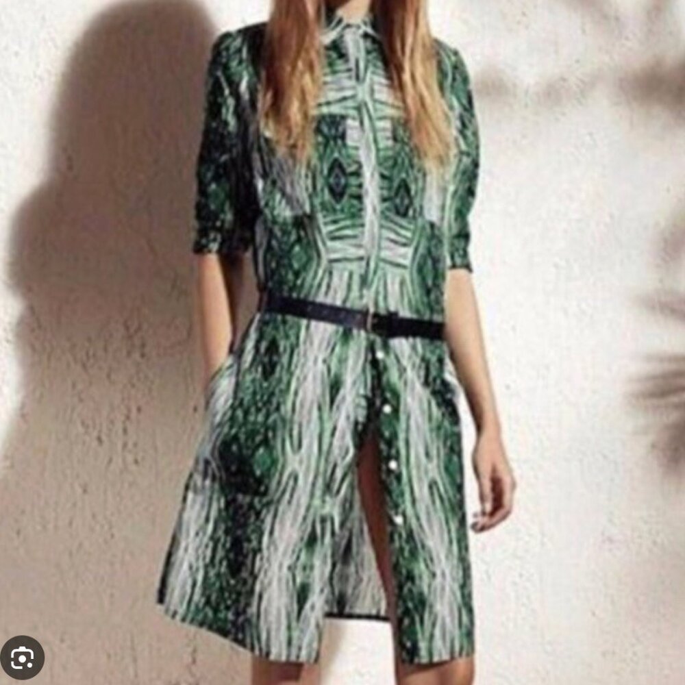 Derek Lam Designer Nation Wood Grain Long Sleeves Shirt Dress Size Medium *F1
